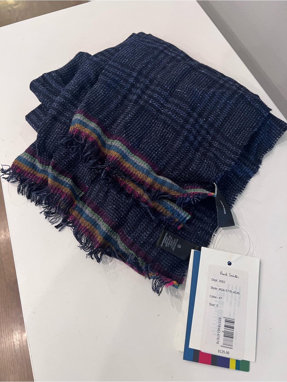 PS Paul Smith Navy Plaid Scarf